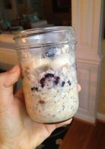 Oh boy, this one is a bit of a throwback! Back in the summer, when blackberries were actually affordable, I made some vanilla overnight oats, and then topped them with mashed blackberries and warmed banana slices. And peanut butter. Always peanut butter.