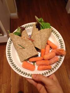 A quick and easy pre-gym meal for me this week! A tortilla stuffed with hummus, greens, tofu, shredded carrots, and go veggie cheese. Alongside some carrots, this always got me through my workout with energy and no upset stomach! (Runners trots are the WORST!)